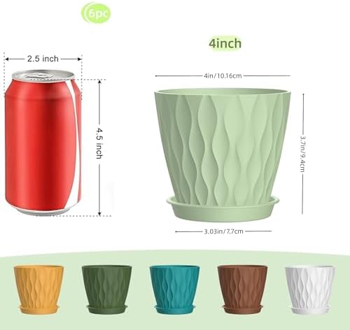 4 Inch Plant Pots, 6 Pack Indoor Flower Pots, Planters with Drainage Holes and Trays for Orchids, Violets, Succulents, Herbs, and Other Plants,Corolful - Image 2