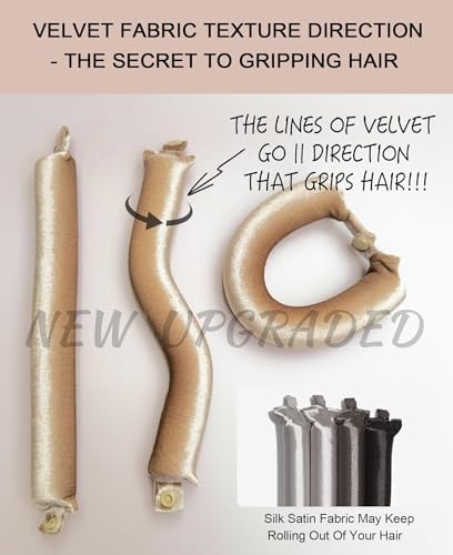 Classic Heatless Curls Overnight Rods - Upgraded Directional Grip Velvet No Heat Hair Curlers to Sleep Hair Rollers Flexible Curling Rods Set for Long Thicker Hair, Full Coverage Larger Silk Scarf - Image 5
