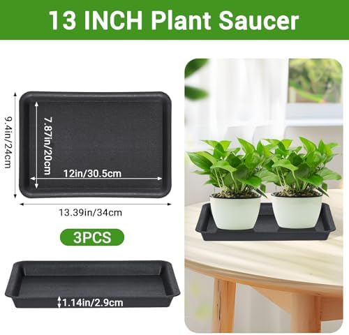 Plant Saucer Tray Rectangular, 13.4×9.4 Inch Durable Plastic Plant Drainage Trays, Plant Pot Drainage Tray for Indoor Outdoor Pots-Fits Planters Up to 12″ Bottom Diameter(Black) - Image 2