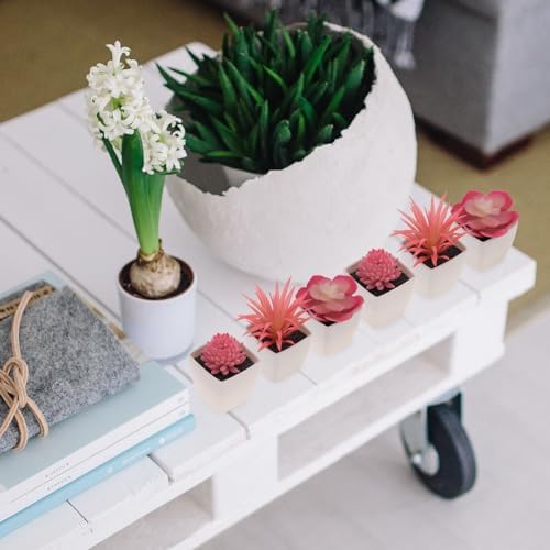 Woration 6Pcs Mini Artificial Pink Plastic Succulent Fake Plants Potted - Image 2