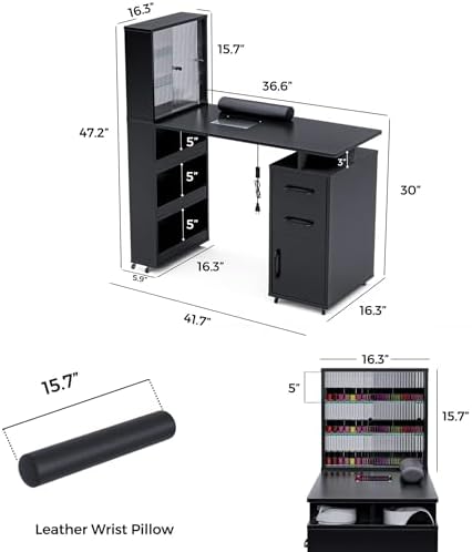 Kikihouse Nail Desk Manicure Table with Dust Collector and Wheels (Black) - Image 6