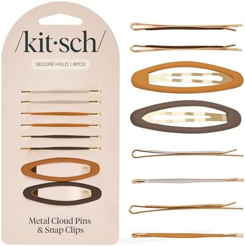 Kitsch Gold Metal Bobby Pins & Snap Clips For Hair -Sedona, 8pcs by Kitsch