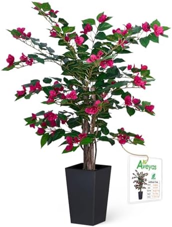 Aveyas 3ft Artificial Bougainvillea Tree with Flowers, 3 ft Faux Floor Plant Fake Silk Blooming Trees with Pot for Indoor Outdoor Home Decor,House Living Room Office (3 Feet Tall Including Raised Pot) by Aveyas