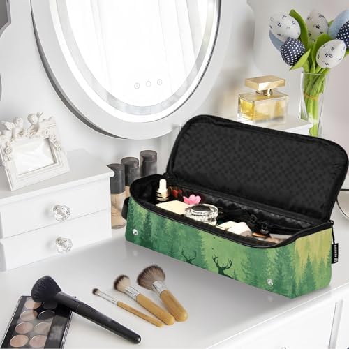 Hair Tools Travel Bag with Heat Resistant Mat Detachable 2-in-1 Curling Iron Travel Case Hot Tools Organizer for Straightener Flat Iron Gradient Yellow Green Deer Herd and Birds - Image 7