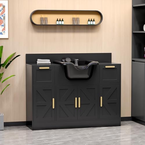 OmySalon Salon Station, Barber Station for Hair Stylist, Storage Cabinet with Shampoo Bowl, Drawer, Backwash Sink, UPC Certified Sprayer Faucet, for Beauty Salon Spa, Black - Image 6