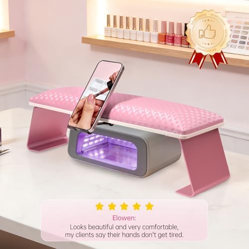 Krofaue Metal Nail Arm Rest with Phone Holder, Leather Hand Pillow - Image 2
