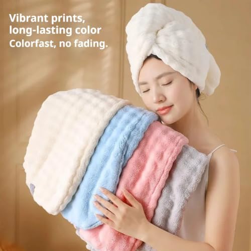 Ultra Absorbent Fast-Drying Hair Turban, Thickened Coral Fleece (Gray+Blue) - Image 2