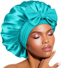 BONNET QUEEN Double Layer Silk Bonnet for Sleeping for Women Satin Lined Bonnet Night Cap for Curly Hair with Tie Band, Single Layer, Aqua Blue by BonnetQueen