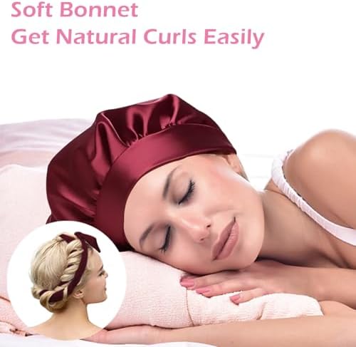 Heatless Curls Overnight Headband, 70'' No Heat Hair Curlers with Hair Bonnet for Sleeping, Wine Red - Image 2