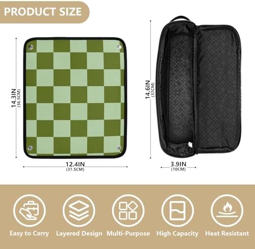 Checkerboard Verdant Plaid Hair Tools Travel Bag Portable Carrying Case with Heat Resistant Mat Travel Organizer Pouch for Curling Iron Hair Dryer Flat Irons - Image 4