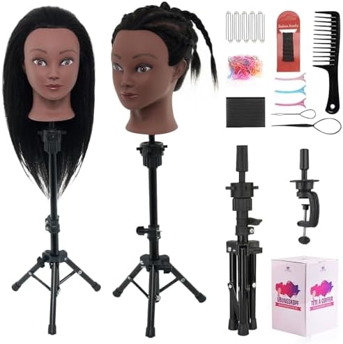 18" 100% Mannequin Head Real Human Hair with Stand for Braiding by NeverlandBeautyHealth