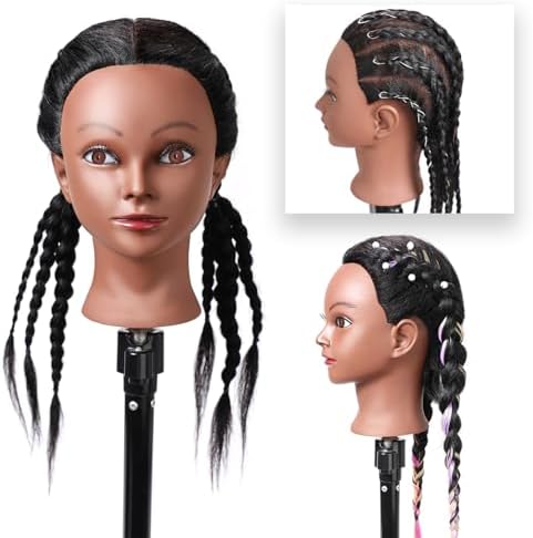 Mannequin Head with 100% Real Hair, 16" Cosmetology Mannequin Manikin Training Practice Doll Head for Hairdresser Braiding Hair Styling Hairdressing with Clamp Holder- Black - Image 5