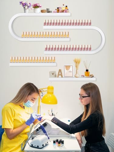 EBANKU 4PC U Shape Nail Polish Racks Heavy Duty Nail Shelfs for Wall Nail Polish Display Rack Cosmetic Display Cases Lipstick Perfume Wall Shelf Nail Polish Organizer for Home Spa Nail Salon (White) - Image 7