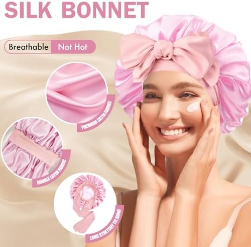 Silk Bonnet for Women,Adjustable Double Layer Sleep Cap - Image 4