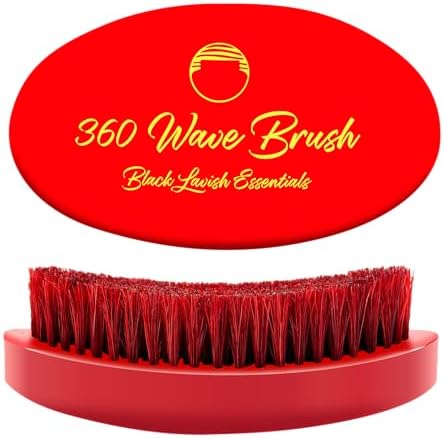 360 Wave Brush, Build Deeper Waves, Soft & Hard Boar Bristle Curved Brushes BLACK LAVISH ESSENTIALS (Medium-Hard Brush, Red) by BlackLavishEssentials