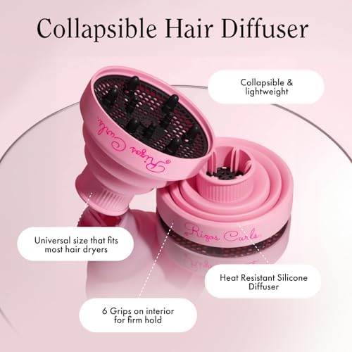 Rizos Curls Collapsible Hair Diffuser, Dry Curls Evenly & Faster, Enhances Curl Definition, Volume, and Minimize Frizz, Universal Size Fits Most Hair Dryers, Pink - Image 3