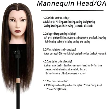 80% Real Hair Mannequin Head 26''Chestnut Brown Salon Mannequin Human Hair - Image 6