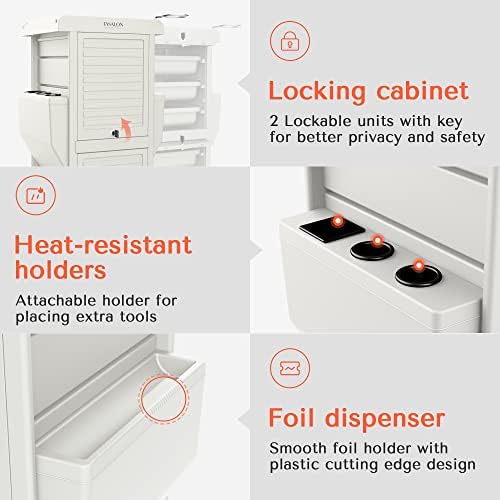 TASALON Lockable 6-Tray Salon Rolling Cart with 2 Holders, White - Image 4