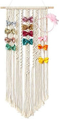 Mkono Macrame Bow Holder, Wall Hanging Hair Bow Organizer for Girls, Ivory by Mkono