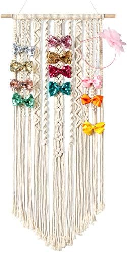 Mkono Macrame Bow Holder, Wall Hanging Hair Bow Organizer for Girls, Ivory by Mkono
