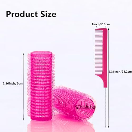 18PCS Self Grip Small Hair Curlers Heatless Roller Hair Curlers Pro Salon Hairdressing Curler DIY Curly Hairstyle Hair Rollers Tools Rat Tail Comb for Women Medium Short Hair(Rose red) - Image 2
