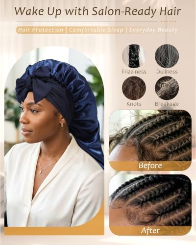 AWAYTR Long Satin Bonnet for Braids - Double Layer Hair Bonnet for Sleeping - Image 4