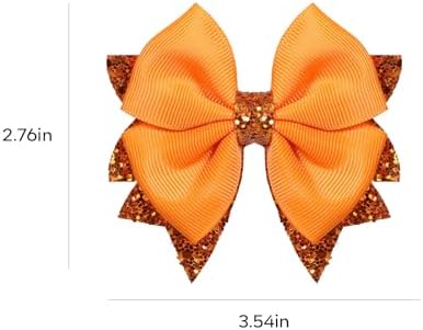 Sparkly Orange Ribbon Hair Bow Clips 2PCS 3.5" Boutique Glitter Sequin Dress Bow Alligator Hairpins for Teens Toddler Girls Kids Fall Give Thanks Gift Halloween Outfit Decor Accessory - Image 7