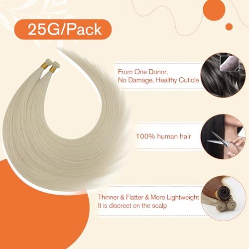 Full Shine Genius Weft Hair Extensions Human Hair Sew In Extensions Color Platinum Blonde Hair Extensions Sew In Remy Hair For Women 20 Inch 25G - Image 2