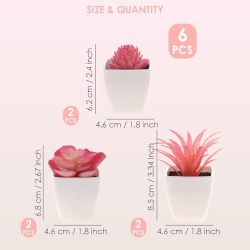 Woration 6Pcs Mini Artificial Pink Plastic Succulent Fake Plants Potted - Image 3