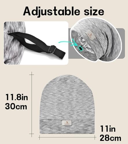SECZIPE 2 Pcs Silk Satin Sleep Bonnet Hair Wrap, Shower Cap Men Women, Gray - Image 4