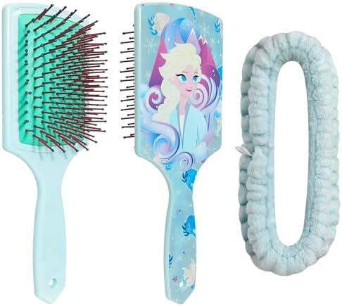 LUV HER Frozen Kids Hair Brush & Spa Headband Set for Girls - Features Elsa - Fun Grooming Kit for Detangling, Styling & Skincare - Soft & Stretchy, One Size, Ages 3+ by LUVHERKIDS