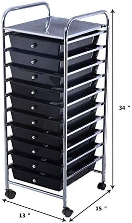 Giantex 10 Drawer Rolling Storage Cart Scrapbook Paper Office School Organizer (Black) - Image 3