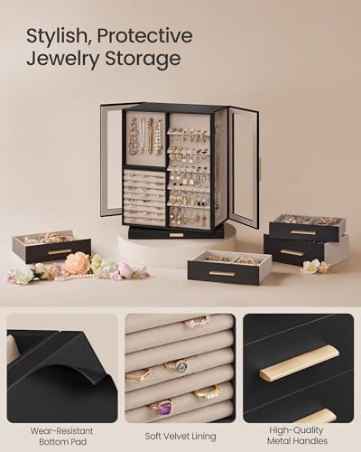 SONGMICS Jewelry Box Organizer, 360° Rotating, 7 Drawers, Ink Black - Image 5