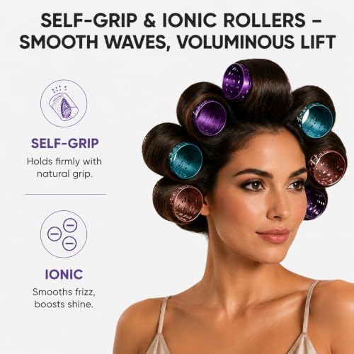 Aluminum Metal Hair Rollers for Women, Thermal Velcro Rollers for Hair, 12 Pack Self Grip Design with 24 Clips & Canvas Bag for Blowout Volume, Curtain Bangs, Root Lift, Waves & Long Hair, 2" & 2.4" - Image 2