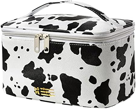 Travel Makeup Bag for Women, PU Leather Cosmetic Case, Cute Cow Printed - Image 4