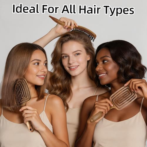 Hair Brush Detangler - Curved Vented Detangling Hair Brush for Women Men, Paddle Brush for Curly Straight Hair, Wet and Dry Styling, Faster Blow Drying - Image 5