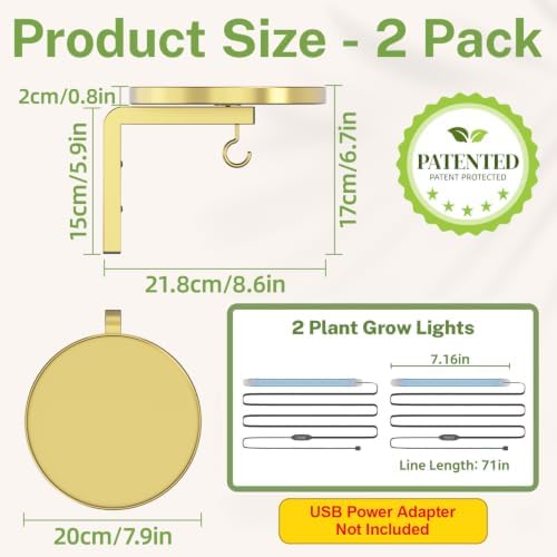Plant Wall Hanger with Grow Lights Set of 2 for Indoor, Gold - Image 2