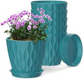 6 Inch Plant Pots, 6 Pack Indoor Flower Pots, Planters with Drainage Holes and Trays for Orchids, Violets, Succulents, Herbs, and Other Plants,Blue-Green by SQKH