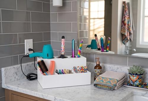 Hair Tools Organizer - Wood White - Blow Dryer, Straightener, Curling Wand, Brushes Holder - Vanity & Bathroom Storage - Wall Mount or Sit on Counter - Image 2