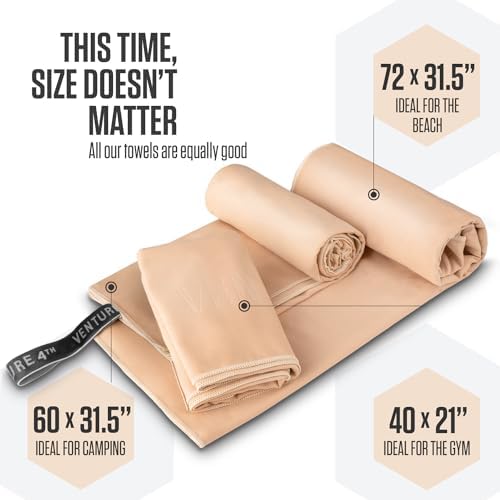 VENTURE 4TH Quick Dry Microfiber Towel for Camping & Gym - Beige Medium - Image 7