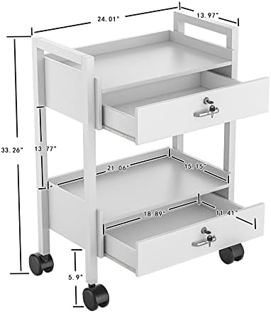 Salon Beauty Cabinet Cart Trolley 2-Layer Rolling Storage Drawer Organizer Wheels Lockable Tool Salon Station Barber Stylist Equipment Makeup Spa Cart (White-2 Layer) - Image 7