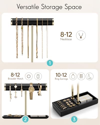 VLANDO Jewelry Organizer, 2 Tier Jewelry Bracelet Necklace Holder with Tray - Image 3