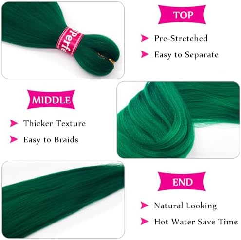 Dark Green Braiding Hair Pre Stretched Kanekalo Knotless Prestretched Braiding Hair 30 inch Colored Hair Extensions for Braiding Pre Stretched Micro Braids Itch Free Yaki Long Braiding Hair - Image 2