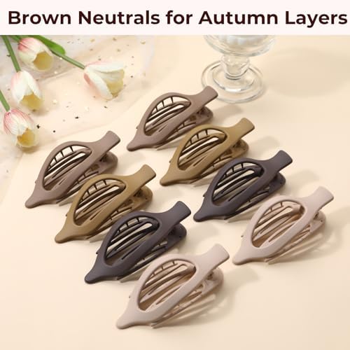 8 Pack Flat Brown Hair Clips – Neutral Matte French Brown Claw Clips for Women, Strong Hold Non-Slip Hair Barrettes for Everyday Office or Coffee Look - Image 6