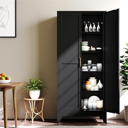YAUWOH 71''Metal Cabinet with 4 Adjustable Shelves,5-Tier Pantry Storage Cabinet,Kitchen Pantry Cabinet for Living Room,Dining Room, (1PC,Black) - Image 7