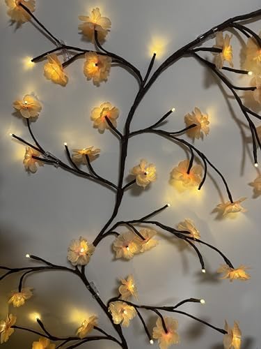 Willow Vine Branch Lights 6FT with Functional Remote, USB Powered DIY Flower Decorations Vines for Room Decor, Artificial Plants Tree Branches for Bedroom Wall Living Room Decor (DIY-Champagne Flower) - Image 3