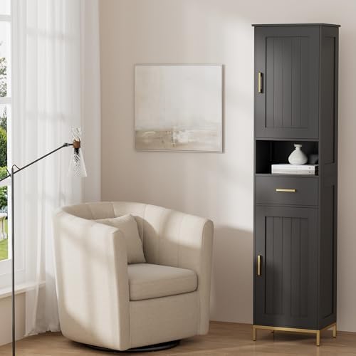Homhedy 67" H Bathroom Storage Cabinet, Tall Bathroom Cabinet, Black - Image 7