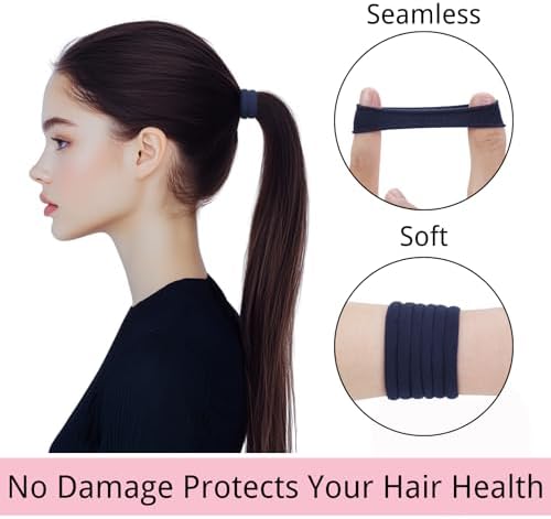 LuSeren 120 Pcs Navy Hair Ties for Women, No Damage Soft Seamless Nylon Hair Elastics for Thick Hair, Ponytail Holders, Solid Navy Hair Accessories - Image 4