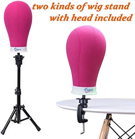 EERYA 22 Inch Wig Head With Tripod Stand, Canvas Mannequin for Styling, Making and Displaying (Rosy) - Image 5