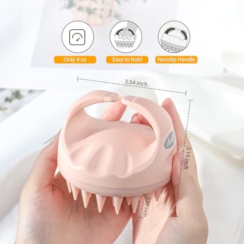 Sndyi Scalp Massager Shampoo Brush, Scalp Scrubber with Soft Silicone Bristles, Scalp Exfoliator for Dandruff Removal, Scalp Massager for Hair Growth, Wet Dry Hair Brush for Scalp Care, Pink - Image 4